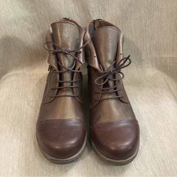 BUENO Sz 36 Sunderland Metallic Two Toned Back Zipper Laces Ankle Leather Boots - Picture 2 of 10